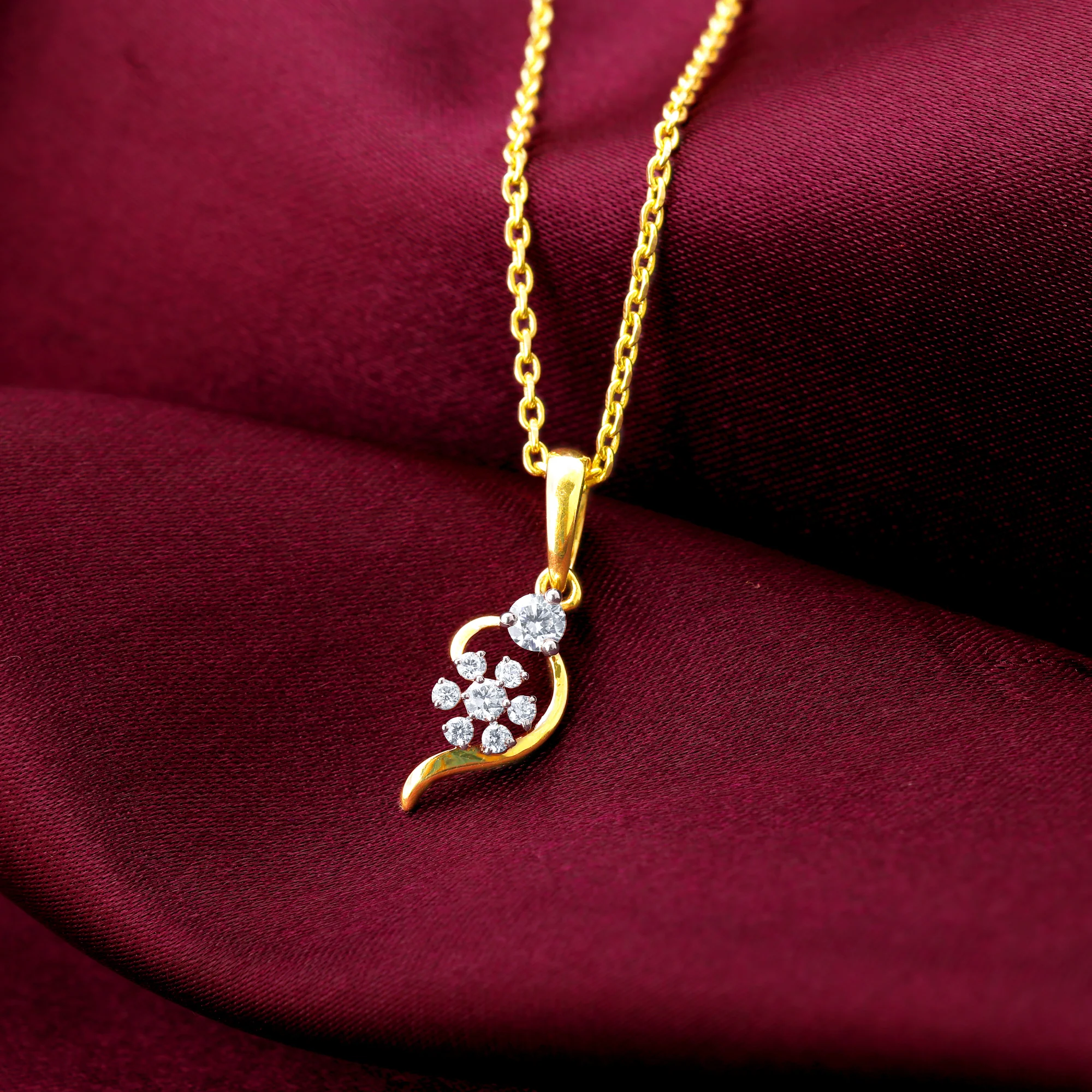 Gold Feathery Elegance Diamond Pendant - Image 2