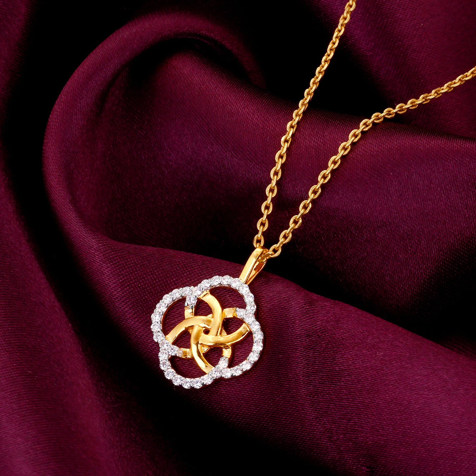 Gold Interlinked Circles Diamond Pendant - Image 2