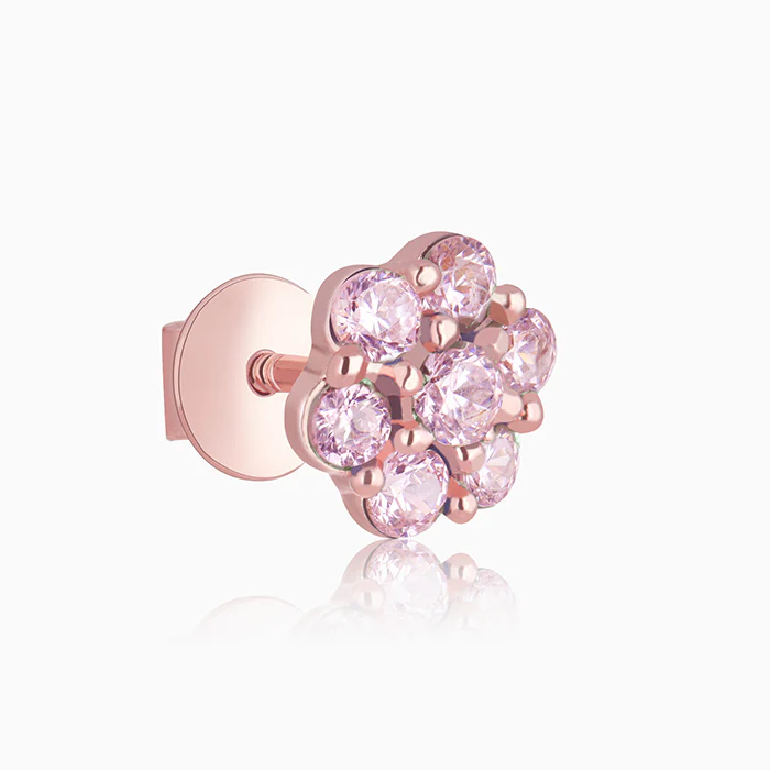 Rose Gold Baby Pink Flower Stud Earrings - Image 5