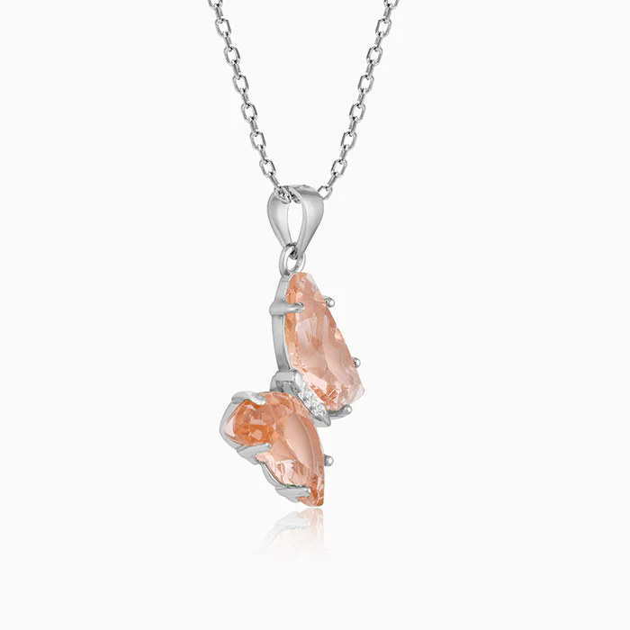 Silver Peach Butterfly Pendant With Link Chain - Image 4
