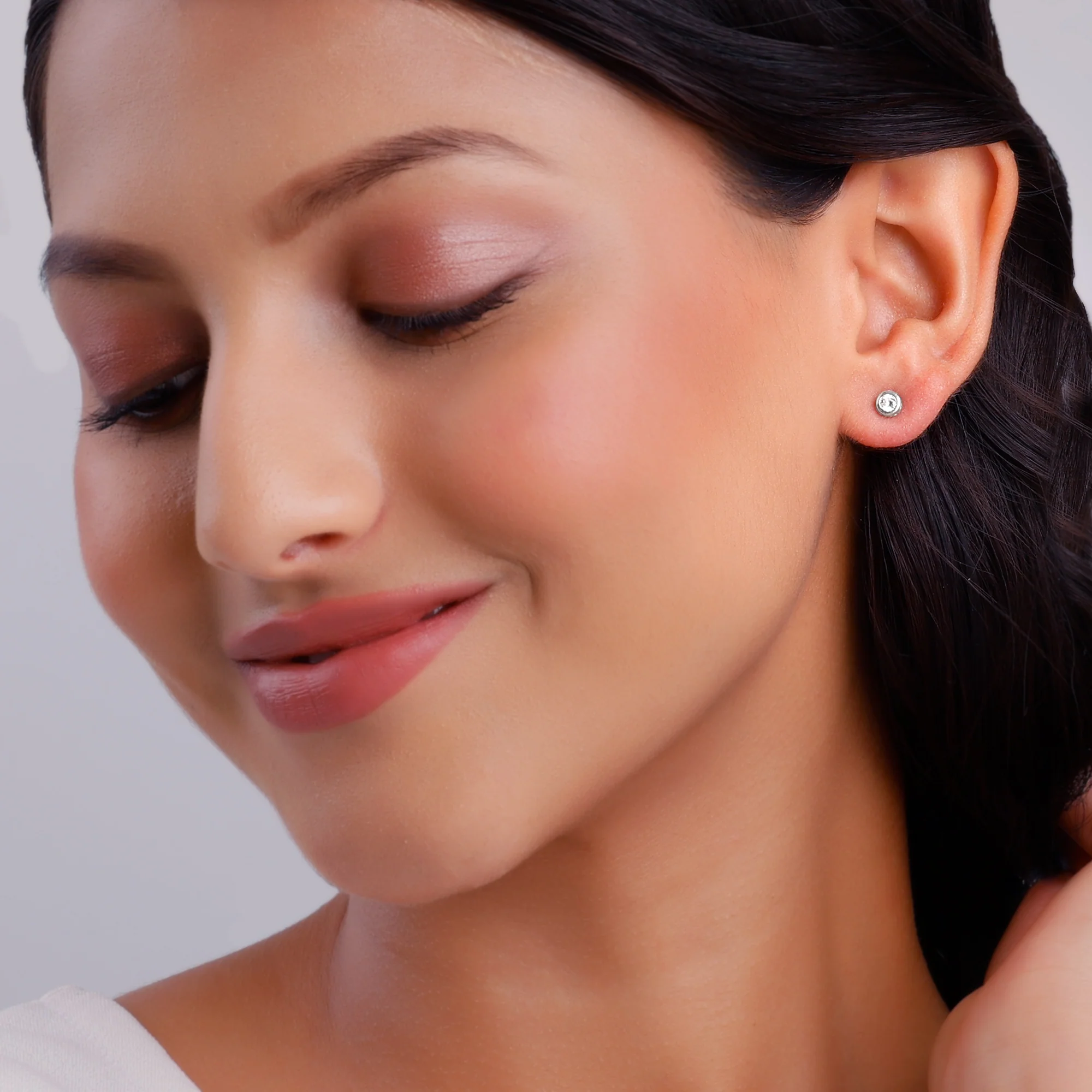 Silver Zircon Bezel Stud Earrings - Image 3