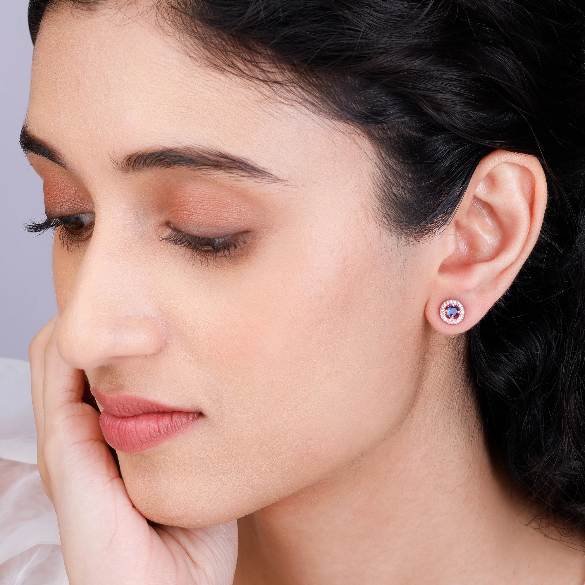 Rose Gold Blue Velvet Studs - Image 3