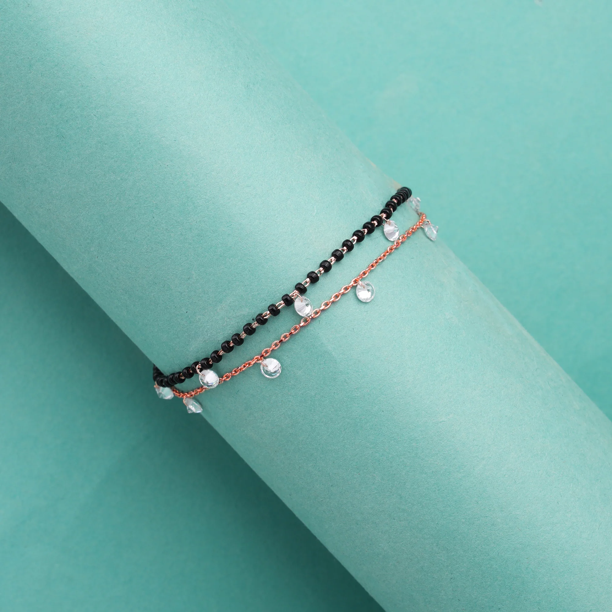 Rose Gold Dazzling Zircons Layered Mangalsutra Bracelet - Image 2