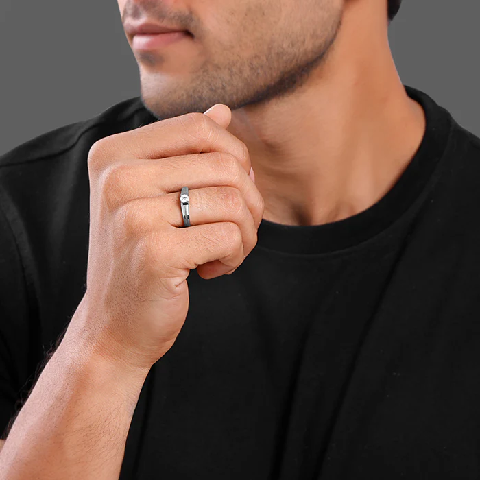 Black Rhodium Classy Zirconia Ring For Him - Image 3