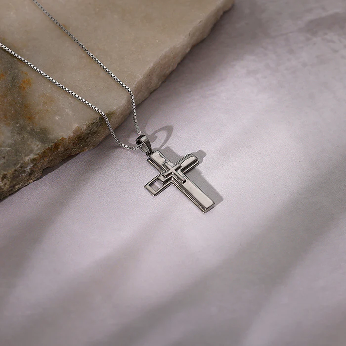 Black Rhodium Holy Christ Pendant With Box Chain For Him - Image 2