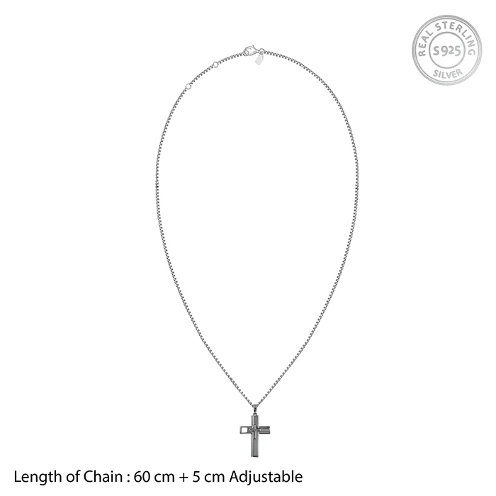 Black Rhodium Holy Christ Pendant With Box Chain For Him - Image 6
