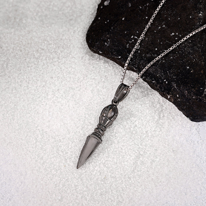 Black Rhodium Phurba Pendant With Box Chain For Him - Image 2