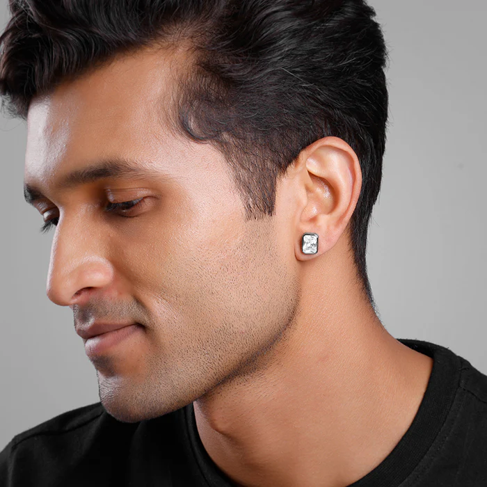 Black Rhodium Rectangular Stud For Him - Image 4