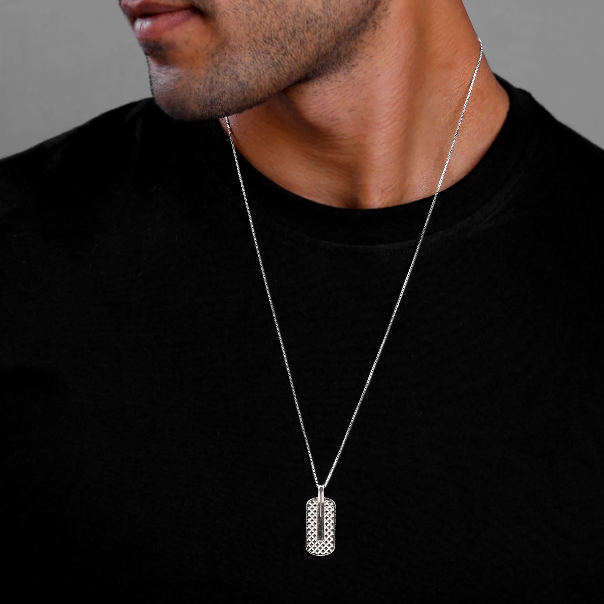 Black Rhodium Rodeo Pendant With Box Chain For Him - Image 3