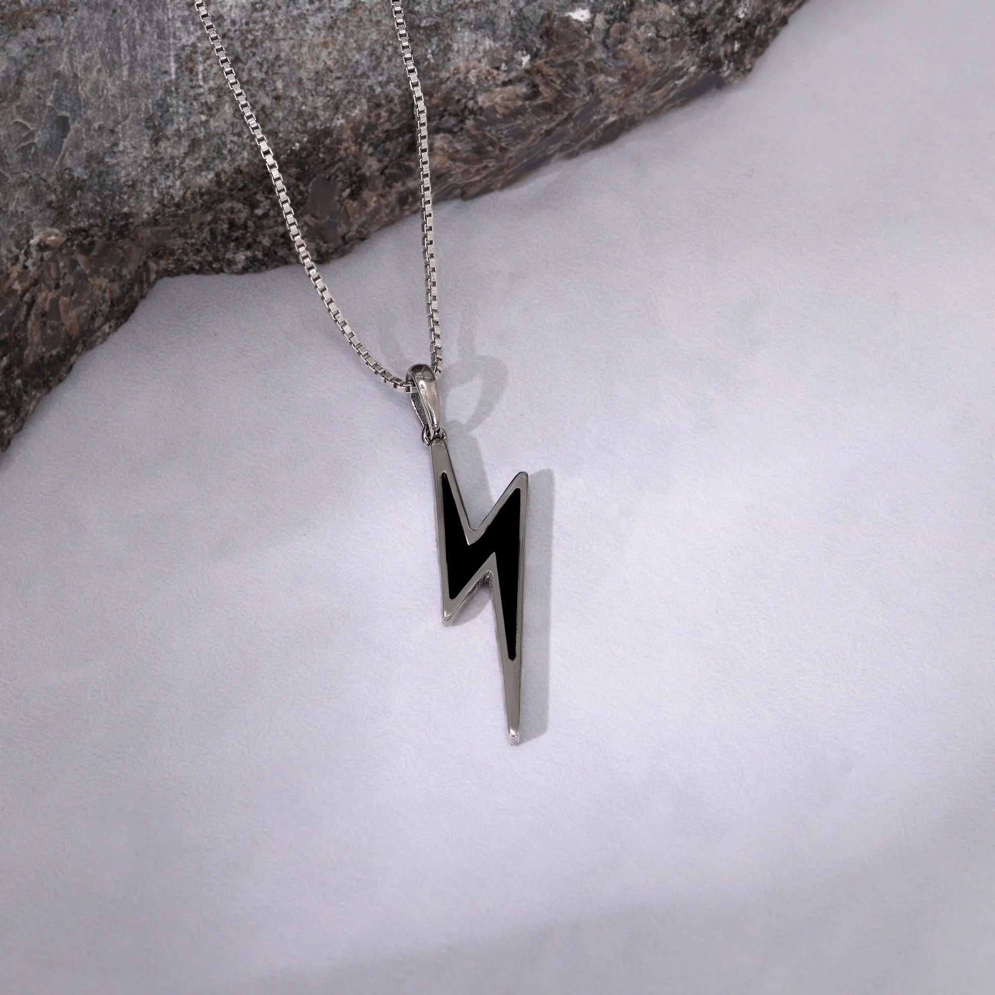 Black Rhodium Thunder Pendant With Box Chain For Him - Image 2