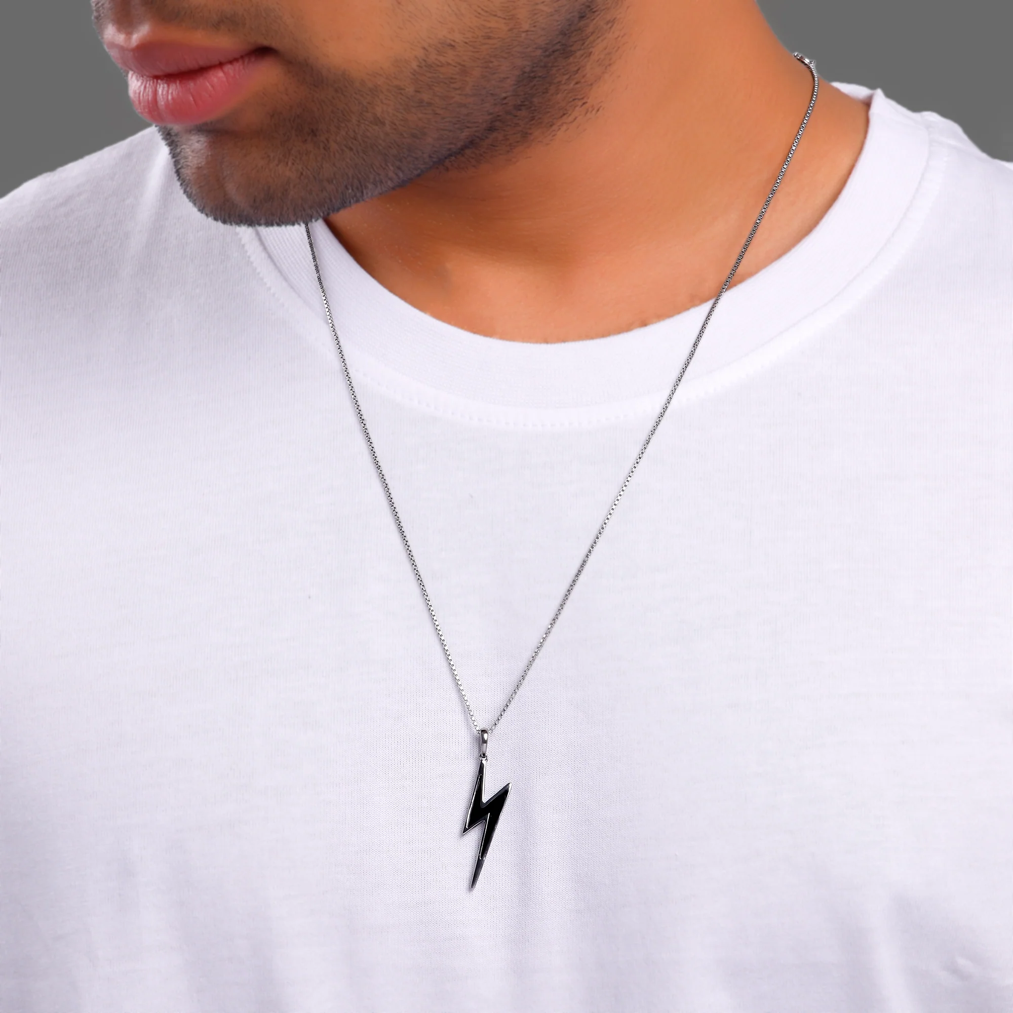 Black Rhodium Thunder Pendant With Box Chain For Him - Image 3