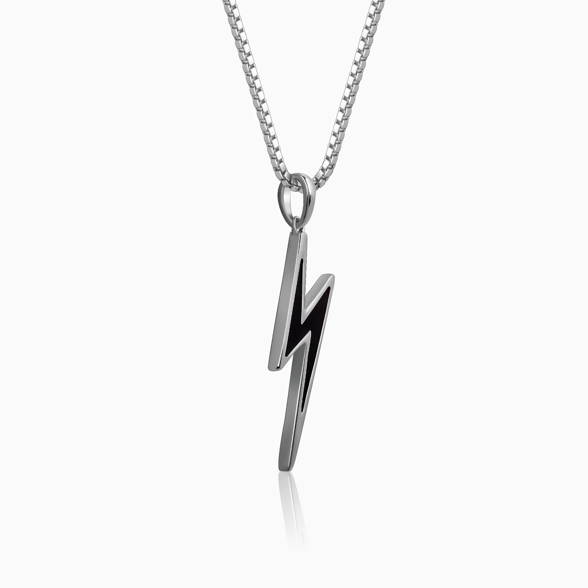 Black Rhodium Thunder Pendant With Box Chain For Him - Image 4
