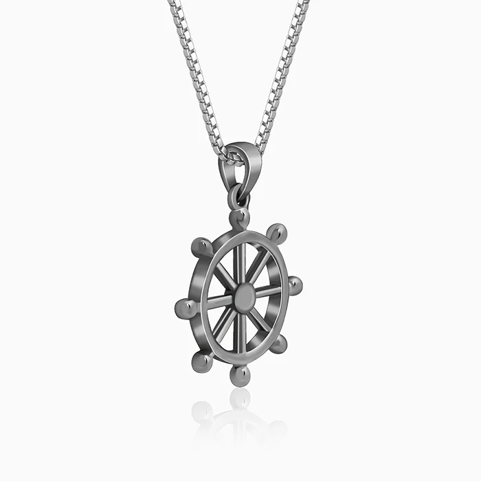 Black Rhodium Time Wheel Pendant With Box Chain For Him - Image 4