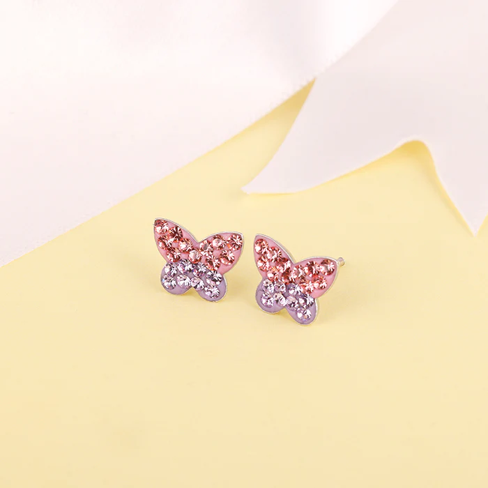 Silver Sparkly Butterfly Kids Earrings (4-12 yrs) - Image 2