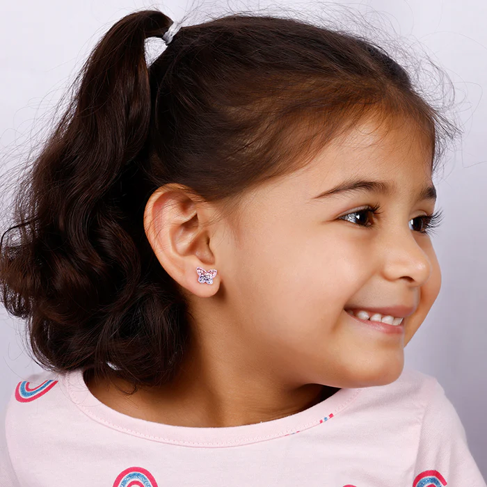 Silver Sparkly Butterfly Kids Earrings (4-12 yrs) - Image 3