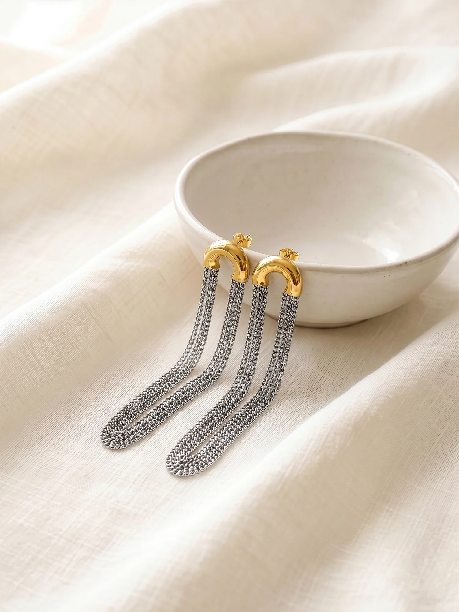 Chain Frenzy Dual Tone Earrings - Image 3