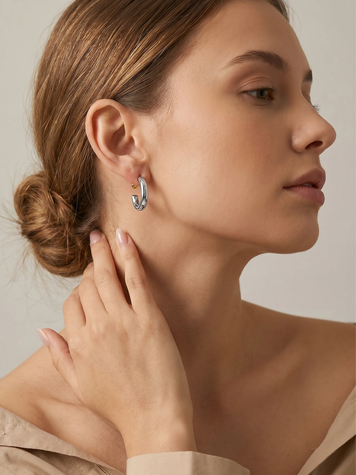 Chrome Edge Dual Tone Hoop Earrings - Image 3