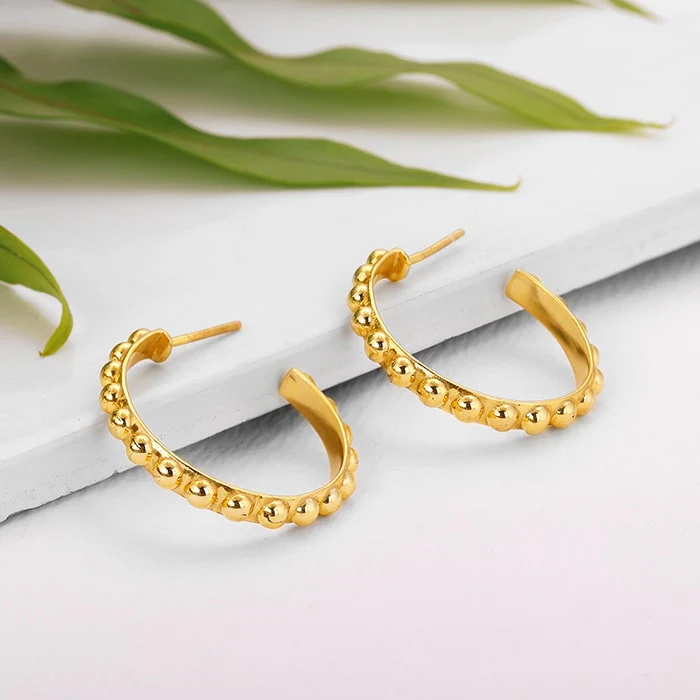 Golden Beaded Hoop Earrings - Image 2