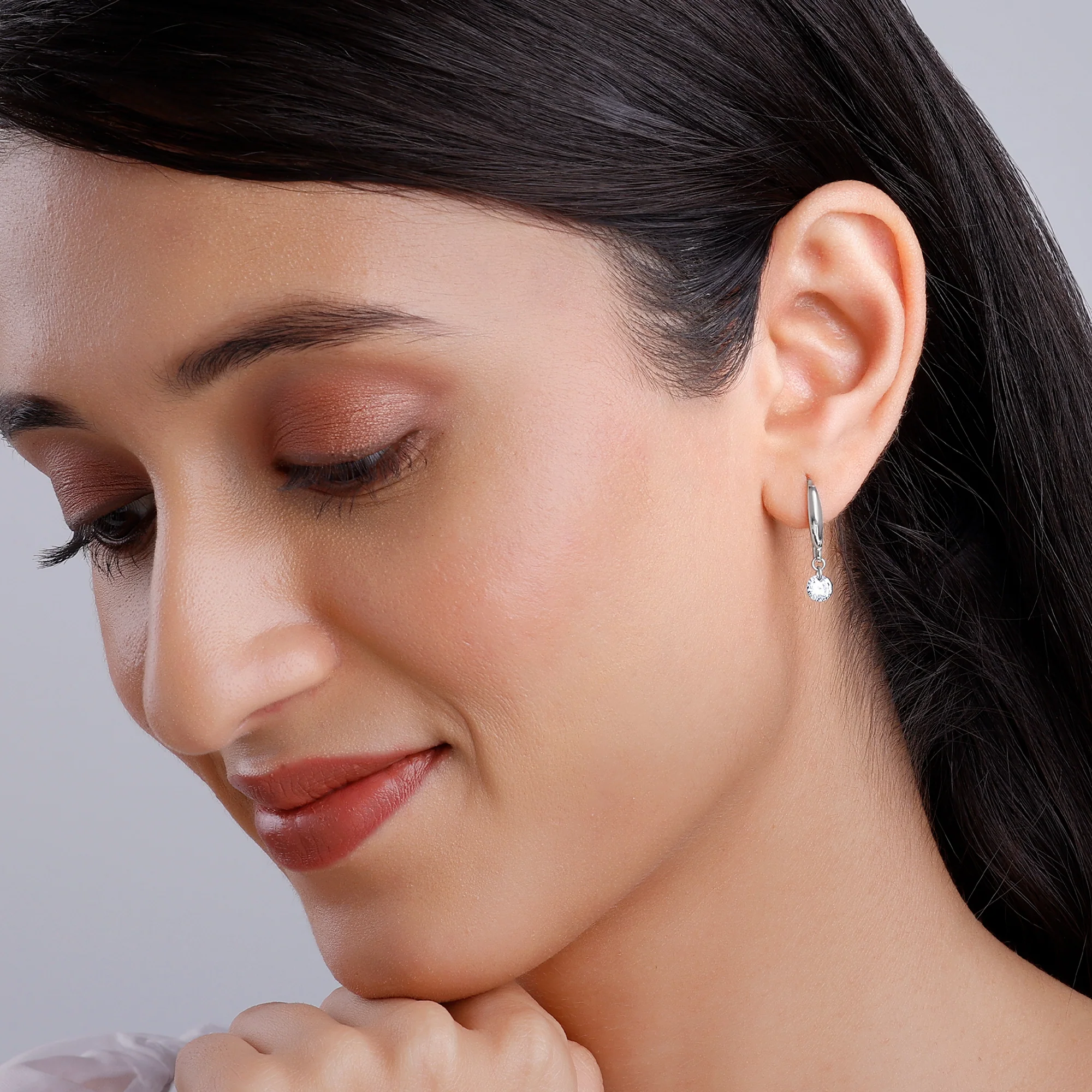 Silver Classic Shiny Drop Earrings - Image 3