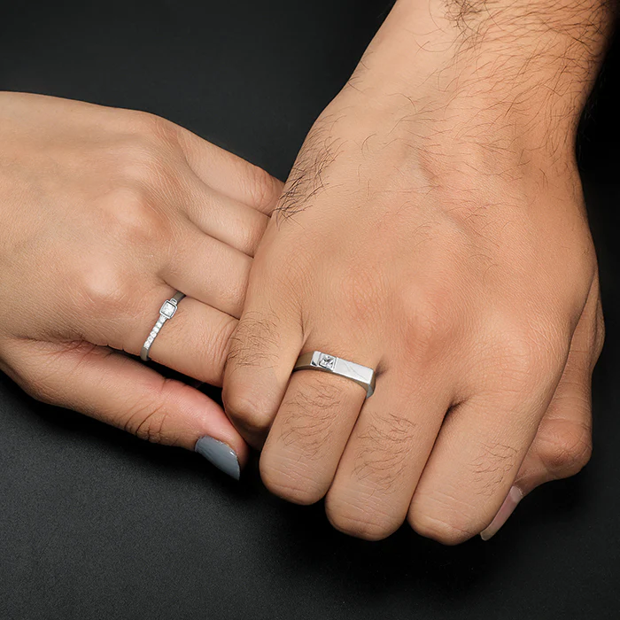 Silver Zircon Love Language Couple Rings - Image 3