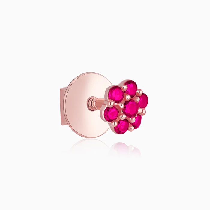 Rose Gold Magenta Flower Stud Kids Earrings - Image 5