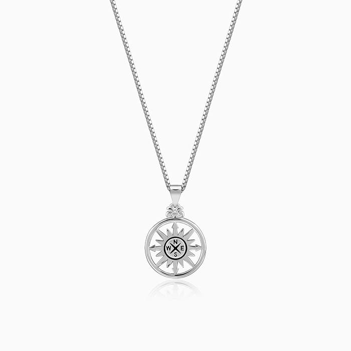 Silver Compass of Life Pendant with Box Chain For Him - Image 2