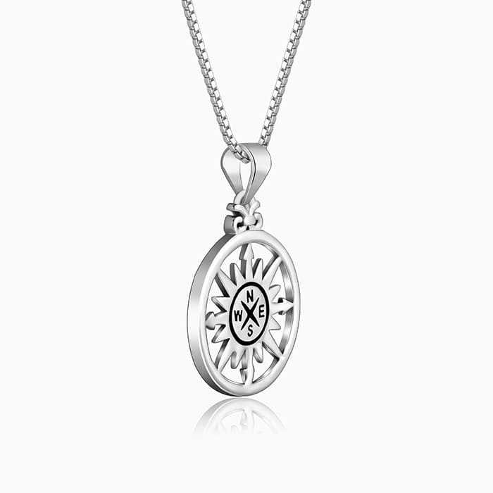 Silver Compass of Life Pendant with Box Chain For Him - Image 4