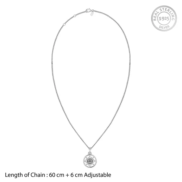 Silver Compass of Life Pendant with Box Chain For Him - Image 6