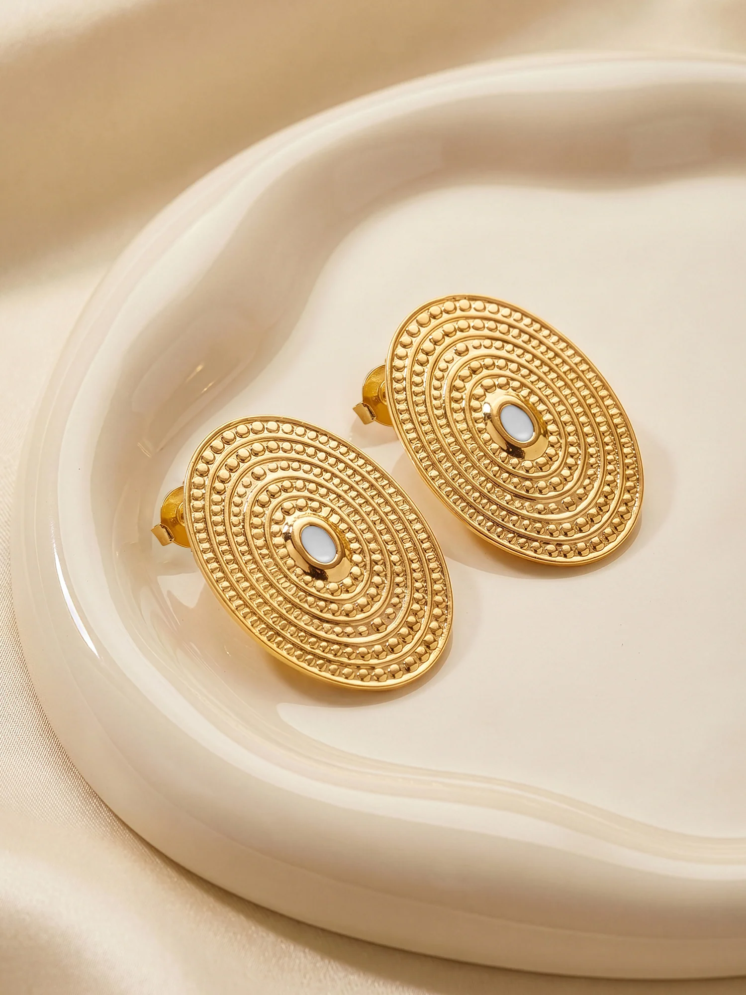 Disc Grid Gold Plated Studs - Image 2
