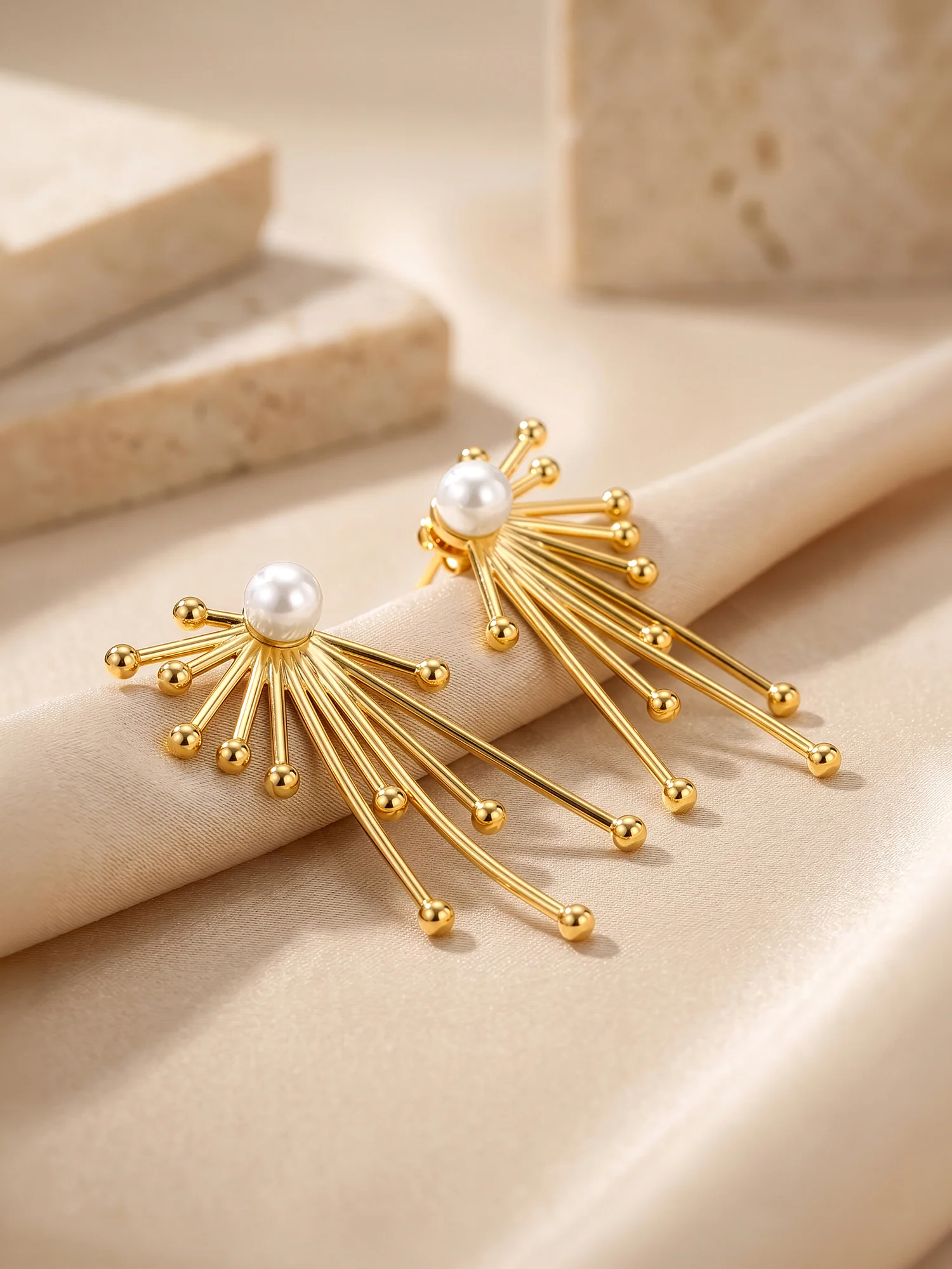 Drama Ray Gold Plated Drops Earrings - Image 2