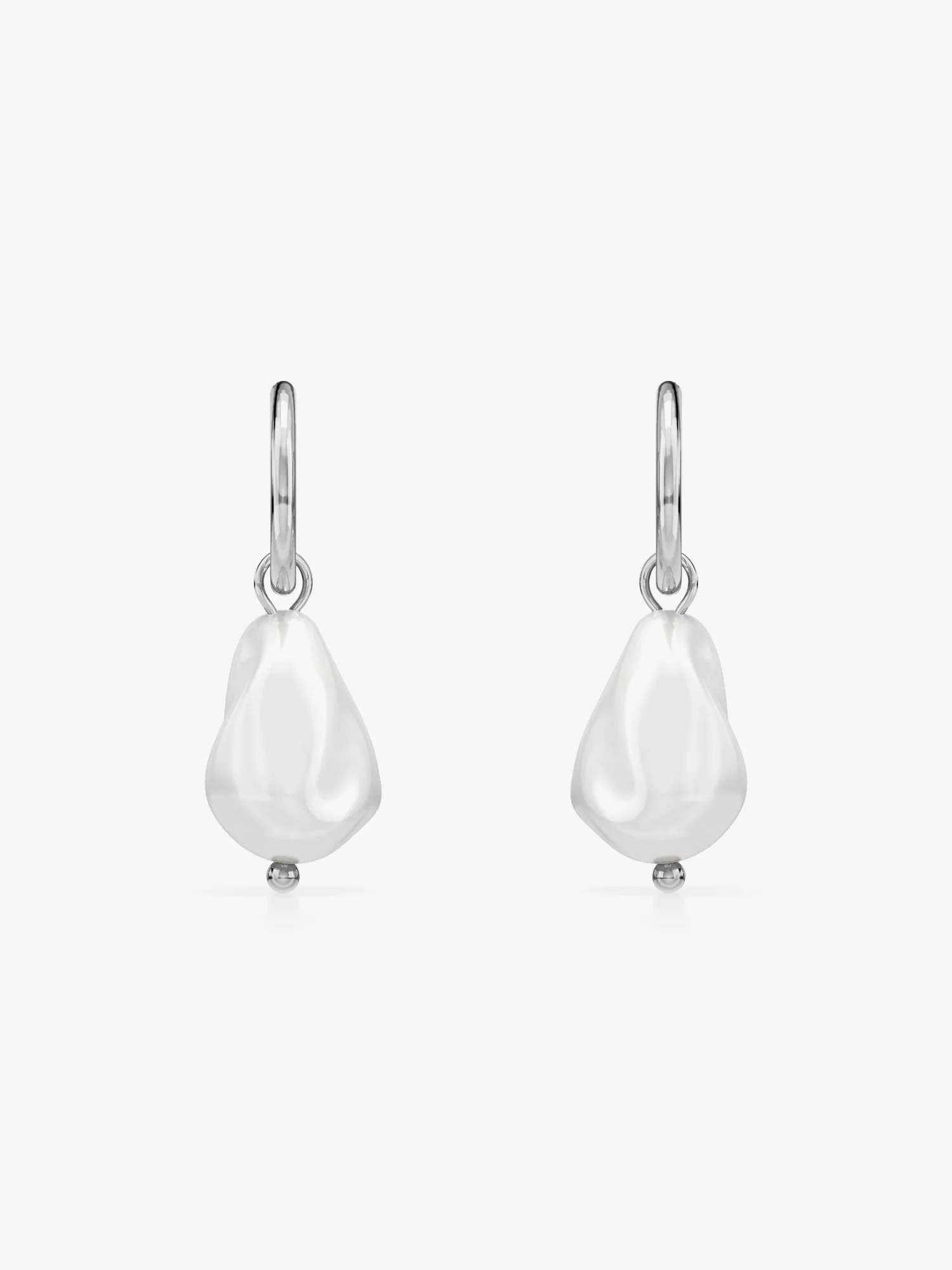Drop It Pearl Rhodium Plated Hoop Earrings - Image 4