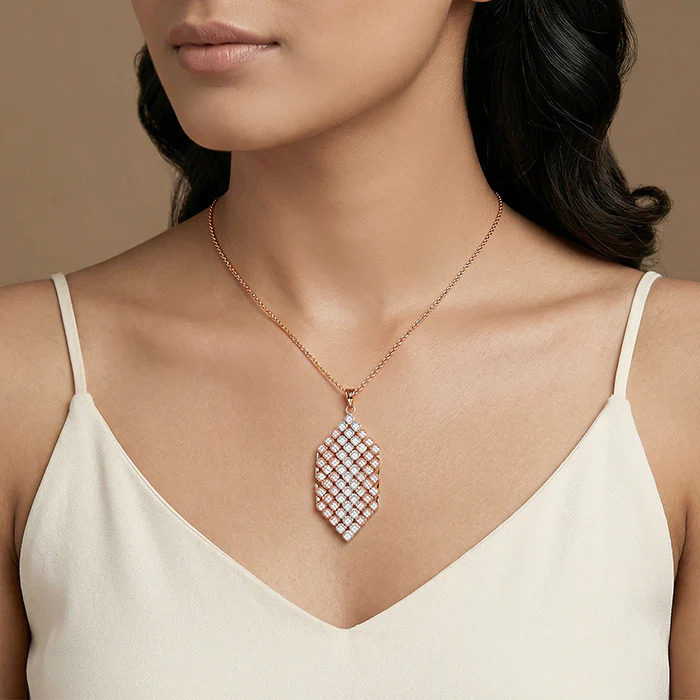 Dual Tone Aurora Angle Silver Pendant With Link Chain - Image 3