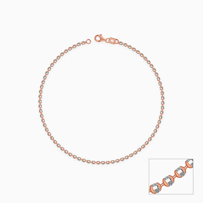 Dual Tone Bead Chain Silver Anklet - Image 3
