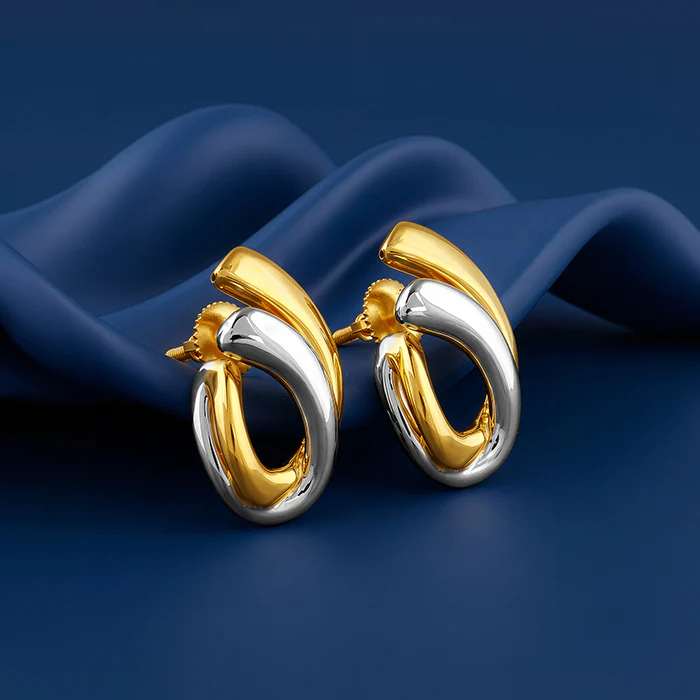 Dual Tone Crossover Silver Stud Earrings - Image 2