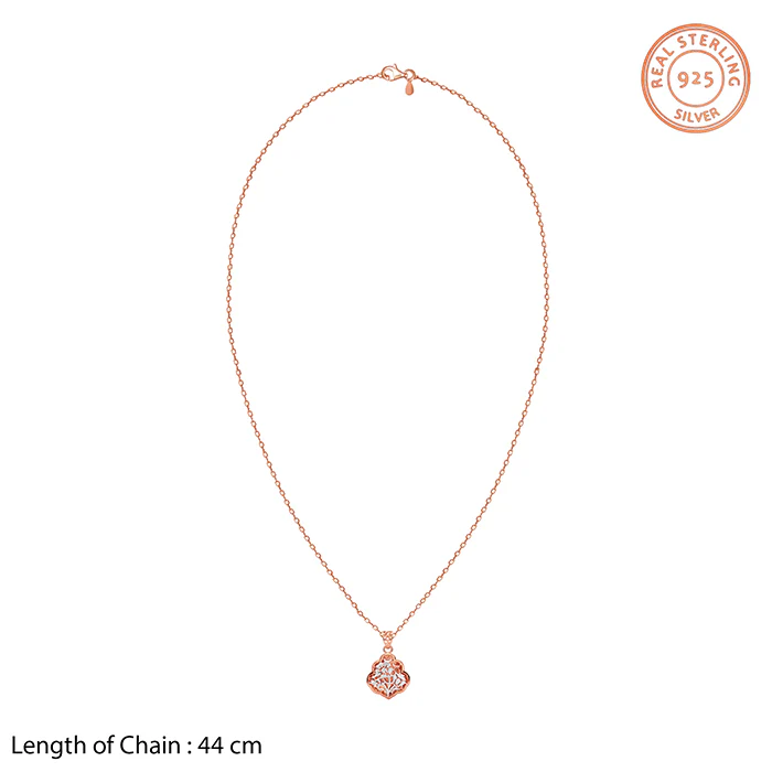 Dual Tone Floral Frame Silver Pendant With Link Chain - Image 5