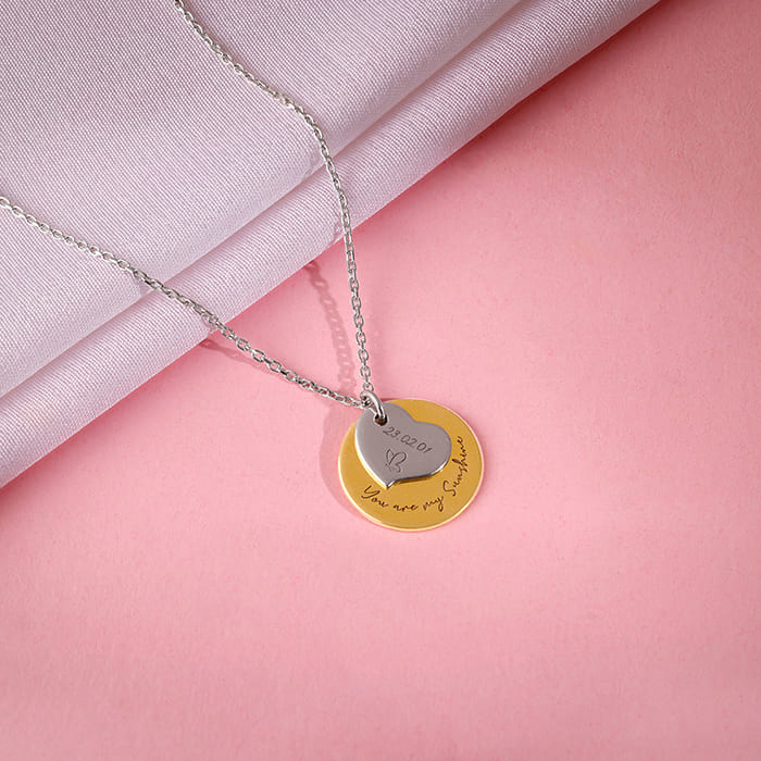 Dual Tone Golden Personalised Heart Message Necklace - Image 2