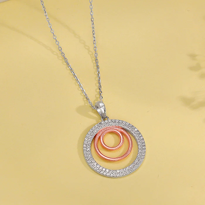 Dual Tone Luna Halo Pendant With Link Chain - Image 2