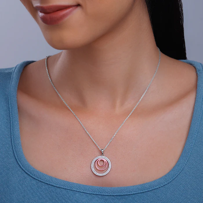 Dual Tone Luna Halo Pendant With Link Chain - Image 3