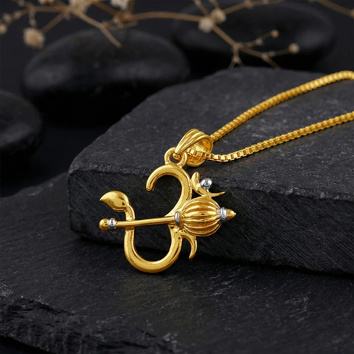 Dual Tone Om Gada Silver Pendant With Box Chain For Him - Image 2