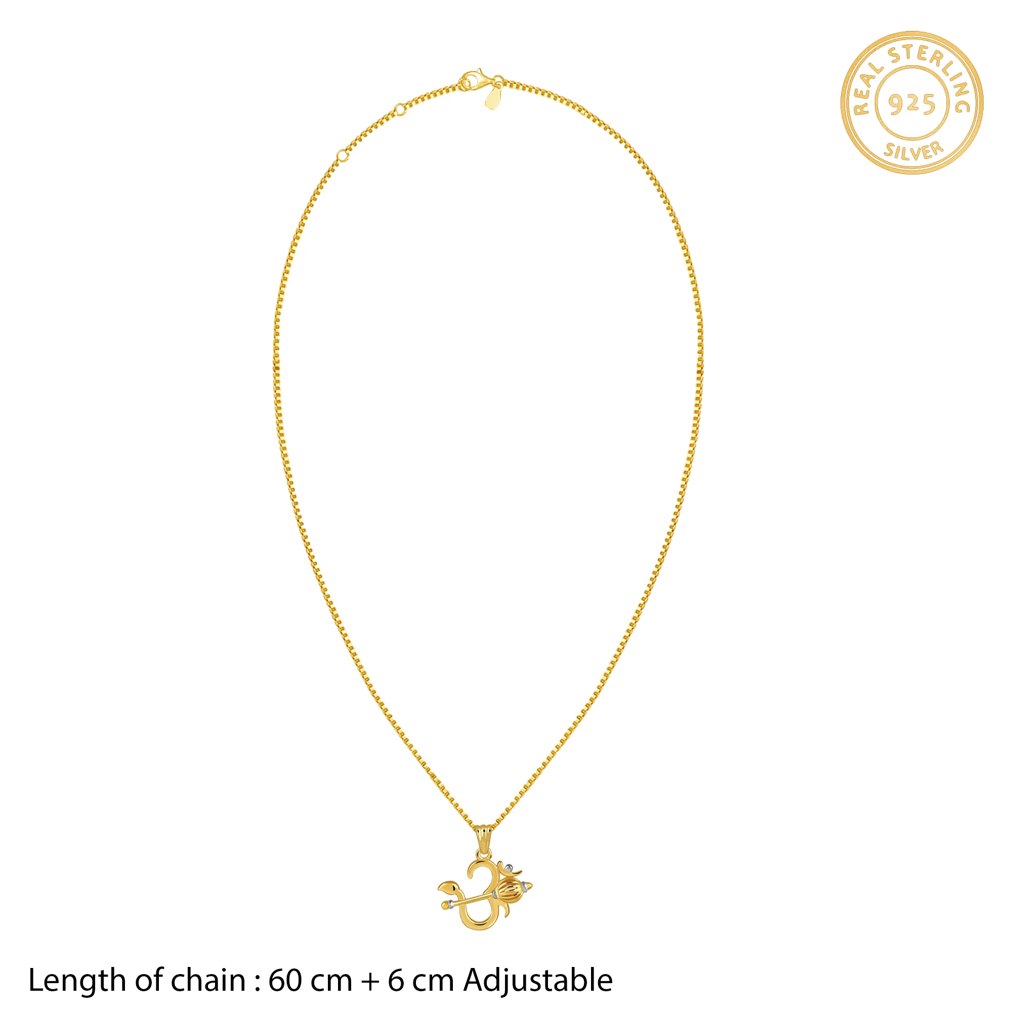 Dual Tone Om Gada Silver Pendant With Box Chain For Him - Image 5