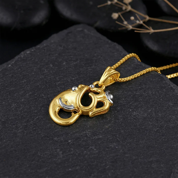 Dual Tone Om Ganesh Silver Pendant With Box Chain For Him - Image 2