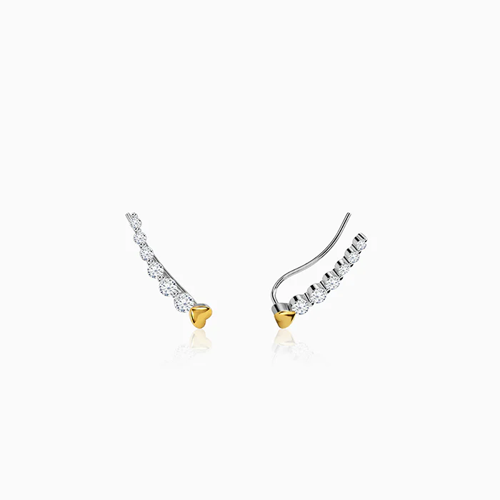 Dual Tone Raw Edge Silver Climber Earrings