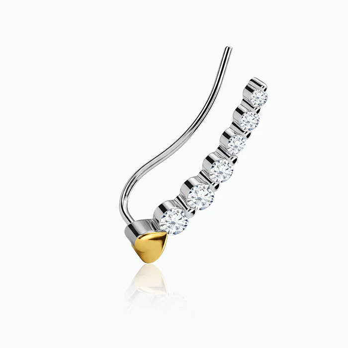 Dual Tone Raw Edge Silver Climber Earrings - Image 4
