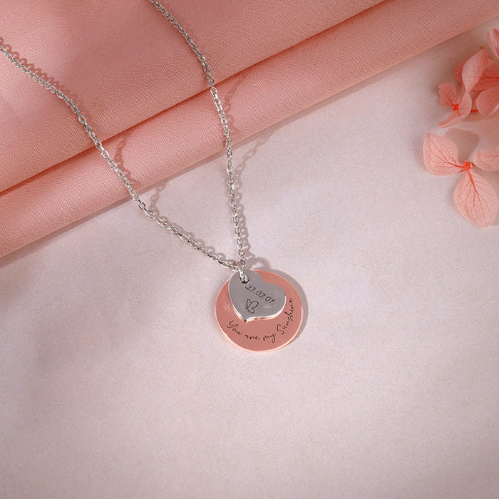 Dual Tone Rose Gold Personalised Heart Message Necklace - Image 2