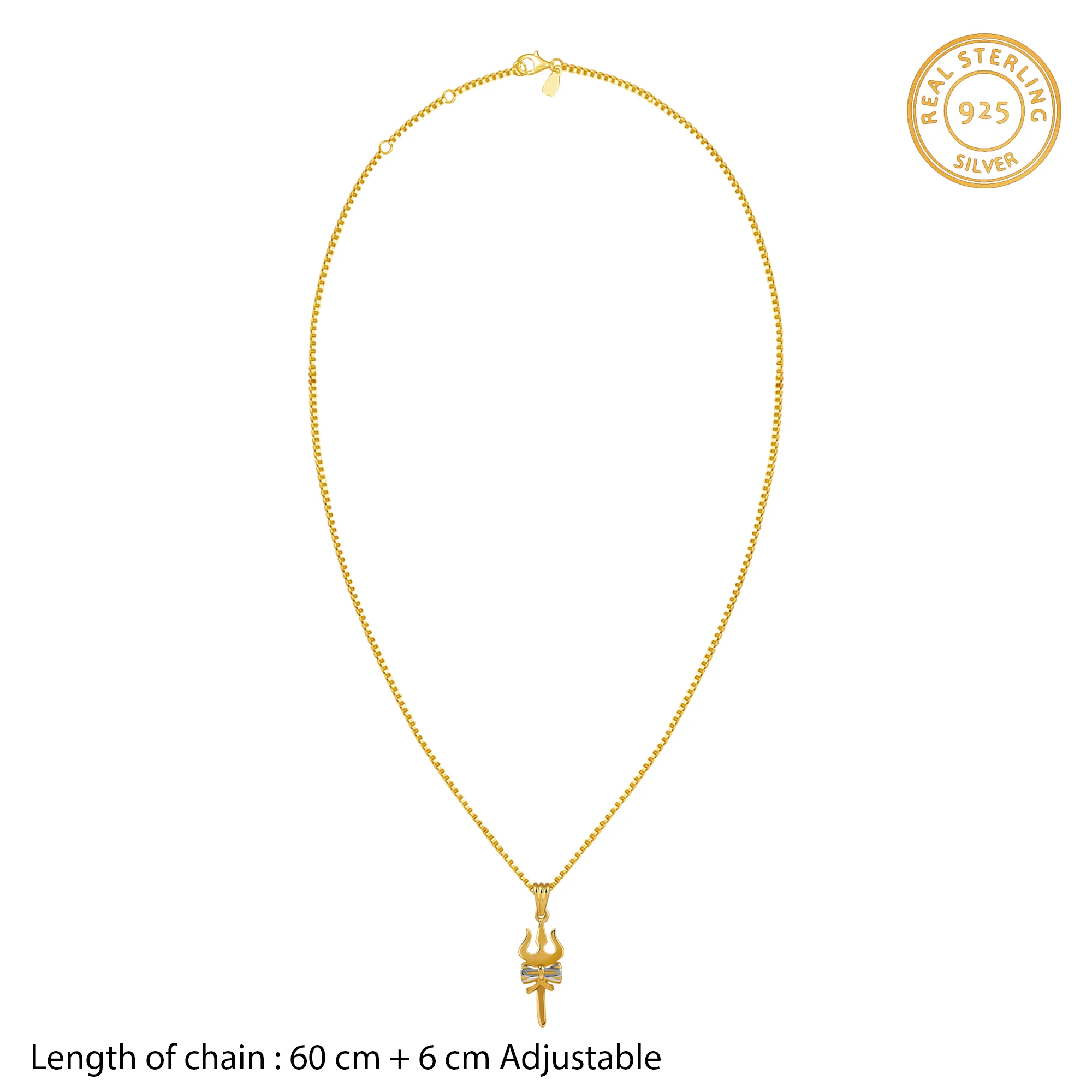 Dual Tone Sacred Trishul Silver Pendant With Box Chain For Him - Image 5