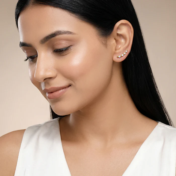 Dual Tone Stellar Spike Silver Climber Earrings - Image 3