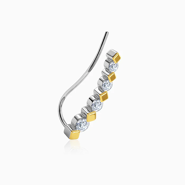 Dual Tone Stellar Spike Silver Climber Earrings - Image 4
