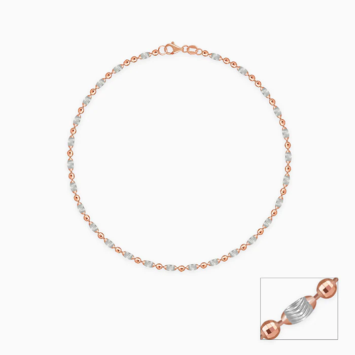 Dual Tone Textured Beaded Silver Anklet - Image 3