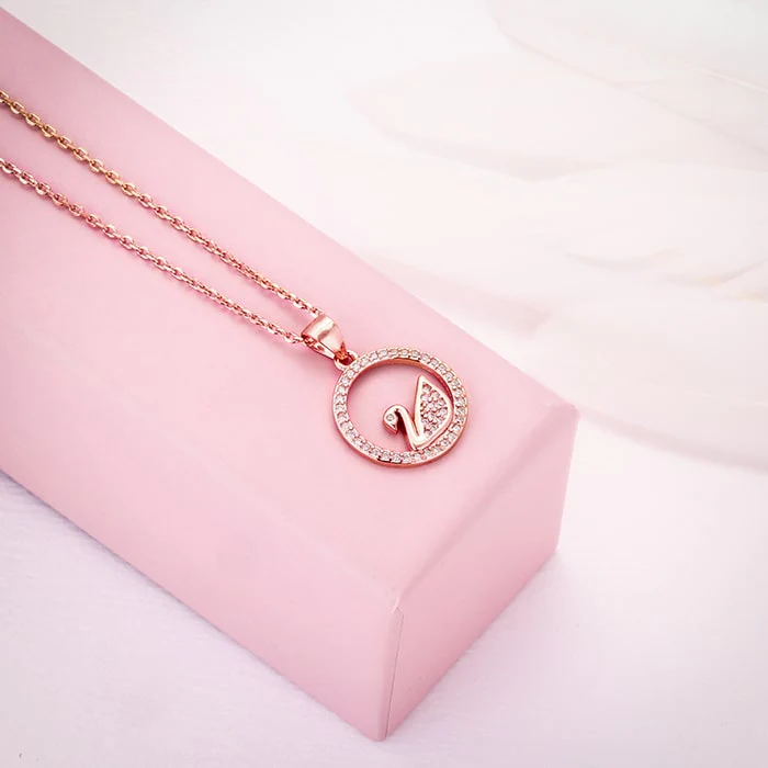 Rose Gold Zircon Studded Swan Pendant with Link Chain - Image 3