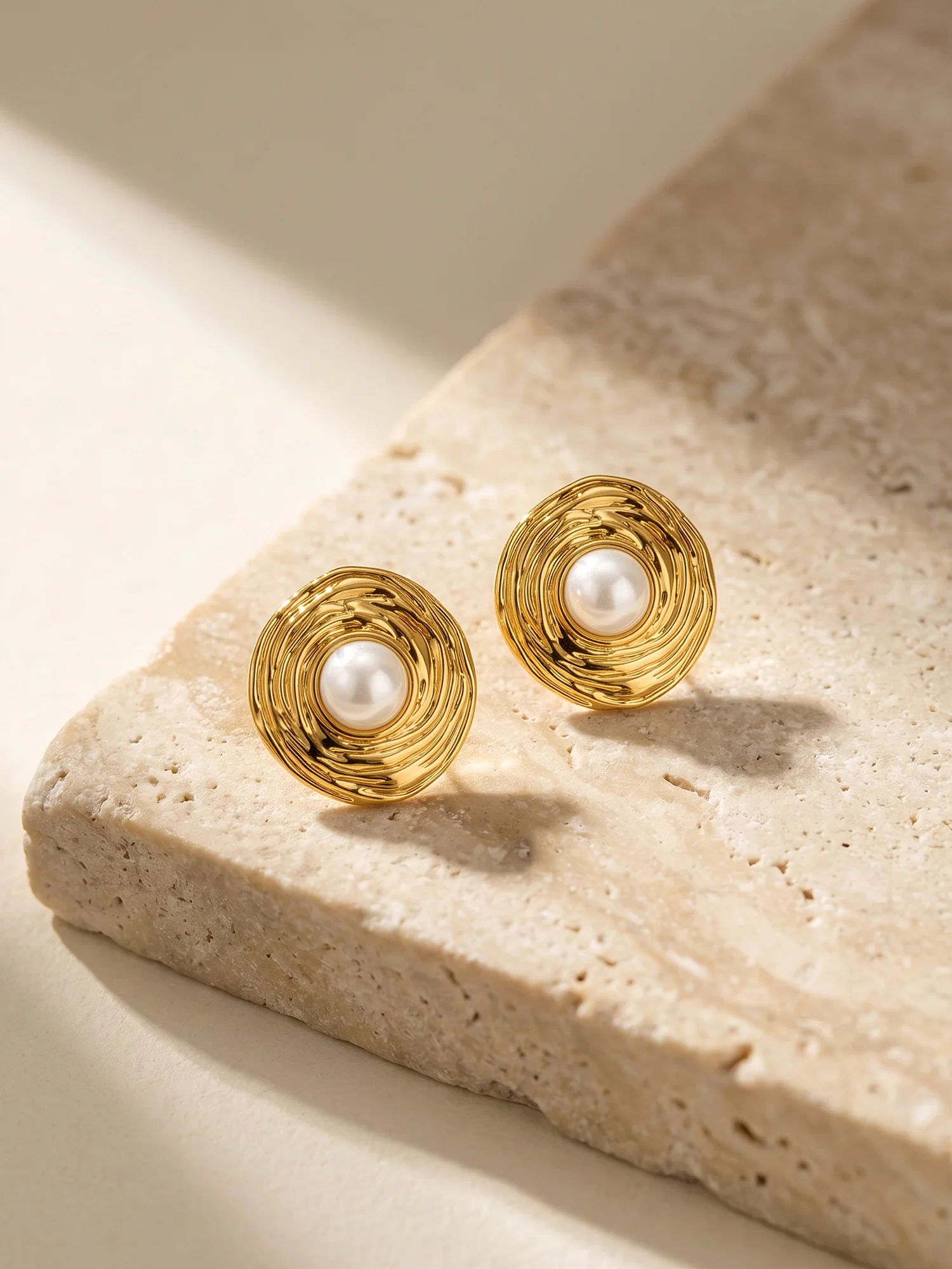 Eggy Pearl Gold Plated  Studs - Image 2